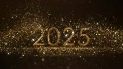 Festive happy new year 2025 with golden confetti, new year 2025